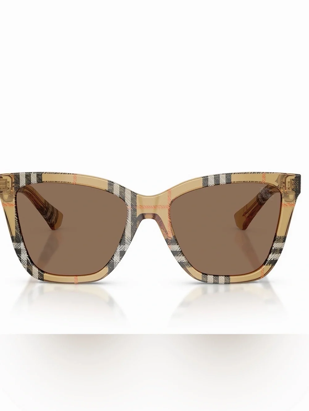 Burberry Beige Plaid Frame Sunglasses with Brown Lenses